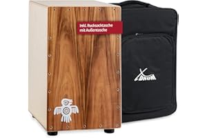 XDrum Cajon Peruana Koa (placa de golpeo de 3 mm, cuerpo de abedul de 9 mm, 48 cm de alto, incluye bolsa mochila)