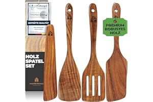 WOODENHOUSE LIFELONG QUALITY Pfannenwender Holz Set - Handgefertigte Küchenutensilien 4 Teiliges - Holzspatel Set mit Pfannenwender, Bratwender, Schlitzspatel und Holzschaber, BPA-frei, Robust kochbesteck set