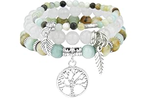 JUZICHEN 3 pcs Bracelet Pierre Naturelle Femme,Boho Bracelet Perles Femme Avec Pendentif Arbre De Vie,Bracelets De Yoga Femmes,17-24 cm Bracelets Pierre Coloré,Bijoux Cadeau Pour Femmes Fille