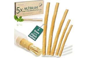 ESVED Miswak cepillo de dientes [5 unidades] + caja de almacenamiento - Ideal para viajes - Cepillo de dientes de madera Siwak Vegano - 100% natural con minerales