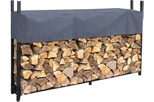 QUICK STAR Estante de leña de Metal Antracita 200 x 25 x 115 cm Refugio de leña para jardín Ayudas de apilamiento en el Exterior con Cubierta Protectora Gris