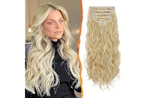 BARSDAR Clip en Extensiones de Cabello, 6 Piezas Largo Ondulado Rubio Extensión de Pelo Clip en 50cm Rizado Natural Sintética Postizos para Mujer (Claro Cenizo Rubio)