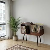 Pera 44x78x80cm Ahşap Retro Pikap Sehpası, Metal Raflı Plak Organizer, Plak D&uuml;zenleyici, Pikap Dolabı, Yan Sehpa (Ceviz)