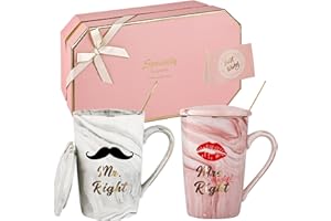DONGSHANGIFT Mr Right and Mrs Always Right kubki do kawy prezenty ślubne dla pary, panny młodej i pana młodego, nowożeńców, prezent dla par na wieczór panieński zaręczyny walentynki pary ceramiczny kubek z marmuru