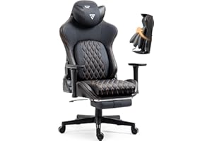 Vigosit Gaming Stuhl- Bürostuhl mit Fußstütze, PC Gamer Stuhl mit 3D Armlehnen, Ergonomische Reclining Gamer Computer Stuhl 180 kg Belastbarkeit, Groß und hoch Büro Gaming Sessel (Schwarz)