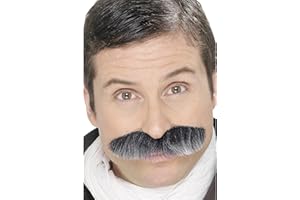 Smiffys Squadron Leader Tash, Grey Self-Adhesive, 1940's Wartime Fancy Dress, Halloween Fancy Dress Accessories Dress Up Cosmetics & Disguises.