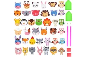 UGBO Zestaw naklejek z motywem diamentowym 5D, zestaw naklejek dla dzieci, małe zwierzęta, mozaika, obraz 5D, malarstwo diamentowe, obraz diamentowy, dla dzieci od 4 lat, chłopców, dziewczynek, dorosłych, początkujących (39 sztuk)