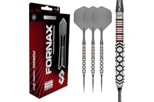 ‎WINMAU WINMAU FORNAX Darts – Professionelle Darts 90% Wolfram, Schwarze/rote parallele & konische Barrels, Switch Point, 2 Spitzen, Kurze Schäfte & Flights, 21/22/23/24 g Darts