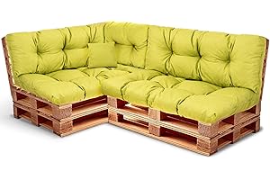 Best Wool Cojines para palets – Set de 2 Cojines de Asiento 120x80cm + Respaldo 120x40 y 60x40 40x40 – cojin Palet Relleno de Espuma de poulirette granulada - en la terraza y en el jardín