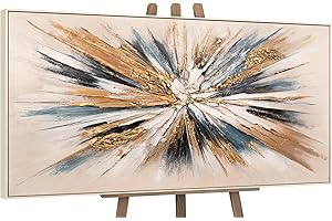 YS-Art Peintures acryliques abstraites colorées de luxe sur toile avec cadre beige tableau mural peint à la main salon moderne décoration de la maison photos bureau véritable art 120x60 cm