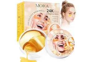 Nalikosty Patch Occhi, Maschera Contorno Occhi Antirughe e Occhiaie, Eye Patch Anti Rughe, Rimuovi Borse e Puffiness, Effetto ldratante e Antieta, 60 Pezzi Cetriolo Patch Occhi Donna Uomo (24k-oro)