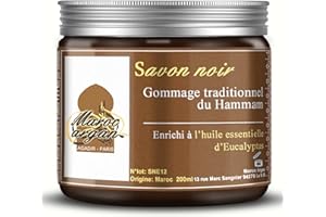 MAROC ARGAN Gommage au Savon Noir à l'Eucalyptus Traditionnel 100% Naturel - Exfolie et Purifie pour une Peau Douce et Satinée - 250g