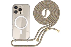 EAZY CASE - Handykette kompatibel mit iPhone 16 Pro Kette zum Umhängen Stoßfest Handyhülle für Apple iPhone 16 Pro Silikon Hülle mit Band Handytasche Transparent als Fallschutz in Rainbow