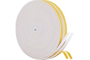 KAPOOSY Weather Stripping Door Seal, 6mm W X 1.5mm T Adhesive Foam Tape, Window Door Draught Excluder Air Conditioner Gasket Foam Tape, Total Length 10M (2 Rolls)