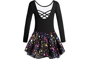 Mulnall Girls Ballet Leotards Dance Tutu Skirt Toddlers Dance Outfit Training Wear Dress Criss Cross Straps Back Shiny Sequin