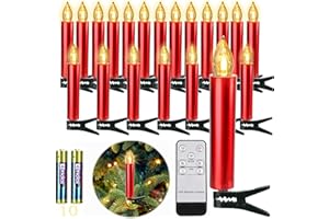FREEPOWER 10 Candele LED Albero di Natale con Telecomando Timer Fiamma Tremolante, Senza Fili, Luce Bianca Calda, Dimmable, Interni Esterni Impermeabili, Decorazioni Natalizie（Include 10 batterie）