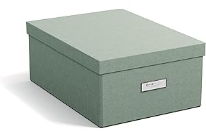 Bigso Box of Sweden KATIA średniej wielkości pudełko do przechowywania z pokrywką – stabilny organizer z płyty pilśniowej i papieru o wyglądzie lnu, praktyczne składane pudełko z ramką na etykiety,