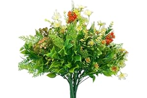WAKISAKI 9 piante finte multispecie, fiori artificiali realistici, per esterni, mamme finte per esterni, resistenti ai raggi UV, per tutte le condizioni atmosferiche (arancione e giallo, 9)
