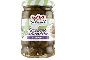 Saclà, Peperoncini Jalapeño, Jalapeño a Rondelle in Agrodolce per Burger, Nachos, Tacos, Tortillas, Vaso Vetro, 200g (105g sgocciolato), Confezione da 12 Pezzi