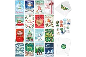 DPKOW 16 Tarjetas Navidad con Sobres de Pegatinas, Español Tarjetas de Felicitación Navideñas, Christmas Cards, Tarjetas De Feliz Navidad, Felicitaciones Navideñas, Tarjeta Regalo Postales Navidad