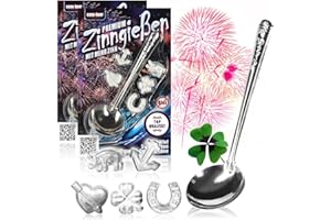 com-four® Zinngießen mit 10 schweren Figuren und 2 Löffel, Silvestergießen das Wahrsagerei-Partyspiel die gesunde Alternative zum Bleigießen - Big Pack (Komfort - 3g - 12-teilig)