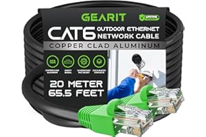 GEARit Cat6 zewnętrzny kabel Ethernet (20 m) CCA, kaszerowany miedziany, wodoszczelny, układany w ziemi, osłona odporna na promieniowanie UV, Power over Ethernet (PoE), kabel sieciowy – 20 m