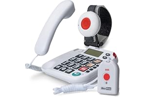 MaxCom KXTSOS: Seniorentelefon mit Funk-Notruf-Sender, schnurgebundenes Festnetztelefon mit Arm- und Halsbandsender, großen Tasten, Adapterstecker, hörgerätekompatibel