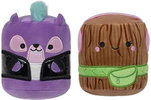 Squishmallows Chewmees 3.5-Inch Jean Squirrel + Brigitte Stick Pet Toys - Chew Mees by Original Pet Toy 2 pieces
