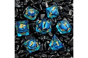 ORUZA 7 PCS Dragon Eye DND Dice Liquid Core D&D Dice Resin Sharp Edge Polyhedral D&D Dice Set for Dungeons and Dragons Role Playing Die D20 D12 D10 D8 D6 D4 D%