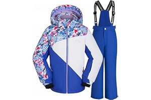 SMONTY Combinaison de neige pour filles Ensemble veste et pantalon de ski d'hiver bretelles à capuche Coupe-vent Imperméable Chaud