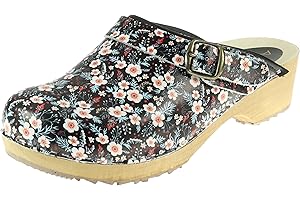 APREGGIO Ręcznie wykonane szwedzkie drewniane chodaki dla kobiet - skórzane klapki na wysokim obcasie - zamknięta koronka