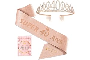 Toctax Couronne et Écharpe Anniversaire avec Carte - Pour 18, 30, 40, 50, 60, 70 Ans - Cadeau et Décoration pour Femme - Accessoire Fête d'Anniversaire