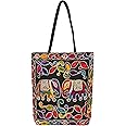 Craft Trade Tote Bag for Women Big Size Stylish Embroidery Rajasthani Ethnic Mirror Work Cotton Tote Bag with Zipper Tote Bag for Grocery, Shopping, Travel, Beach Shoulder Bags for Women