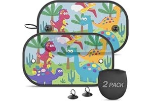 DIZA100 Pare Soleil Voiture Bébé Enfant, 2PCS Pare Soleil Bebe Protection Solaire et UV avec Ventouses- 51 x 31 cm (Dinosaures)