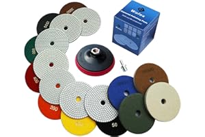 WAIES Nass/Trocken Diamant Schleifpad-Set 125mm, 9 Stück Gemischt Körnung 50-10000, Mit Klettverschluss für Granit, Beton, Marmor, Fliesen, für Winkelschleifer und Akkuschrauber