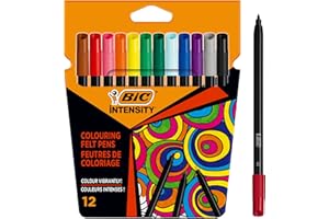 BIC Intensity Felt Tip Pens, Vibrant Colouring Pens, School Supplies for Kids, Pupils or Adults, 12 Pack