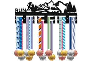 CREATCABIN Porta Medaglie Corsa Appendiabiti Sportive Porta Medaglie Espositore Parete Montato 30 medaglie Foresta Montagna in Legno per Corridori Che Corrono Nuoto Medaglia dei Campioni Nero 40x15cm