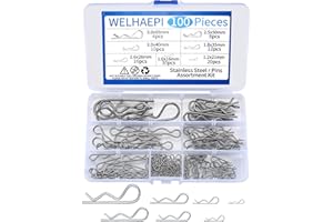 WELHAEPI 100 Pezzi Copiglie Clips, Coppiglie Mollette a R, Morsetti a R, Coppiglie di Sicurezza R Clips, Capelli Pin Hitch Assortimento Kit per Trattori Auto Camion