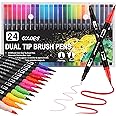 Funnasting Colouring Pens Dual Tip Brush Pens, 24 Colors Felt Tip Pens for children and Adults, Brush Marker Pens for Colouring Book Journal Drawing Lettering Sketching