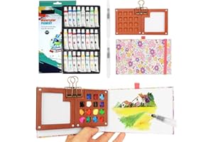 BLSFXROE Mini Watercolour Paint Set Travel Watercolour Set,15 Grids Wood Pocket Artist Palette Kit with Metal Clip,24 Colors for Pocket Artist Watercolour Gift for Painters、Artists and Student (15Pink+24)
