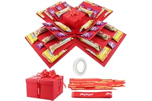 JIANTA Boîte à cadeaux à explosion créative 5 couches, Boîte à explosion Rouge avec ruban et ruban adhésif double face, Box surprise DIY pour anniversaires, Saint-Valentin, mariages, anniversaires