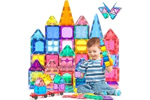 COOLJOYA Construction Magnetique Enfant | Jouet Magnétiques Montessori pour Enfants | Bloc Construction Magnetique Enfant 3 4 5 6 7 Ans (Deux Roues)