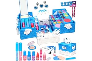 Amerrly Bambini Trucco Set Ragazza Trucco Caso Girl 52PCS Lavabile e Sicuro Bambini Trucco Set Ragazza, Principessa Ragazza Giocattolo 4-12, Festa Compleanno Regali di Natale per Ragazze