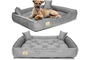KING DOG Letto per Cani Molto Grande Taglia XXL 130x105 cm | Letto per animali domestici, Morbido e accogliente | Divano per Cani Adatto al Lavaggio | Cuccia Cane Interno | Brandina per Cani Grigio