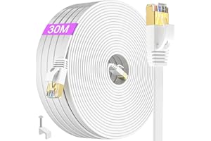 MEIPEK Kabel Ethernet 30m Cat 7 Kabel Sieciowy 30 Metrów Ekranowany Ethernet Cable Kabel Masowy Rj45 Gigabit Biały Pancerz LAN Cable Wysoka Prędkość 600MHz Kat.7 Kabel do Internetu dla Routera Modemu