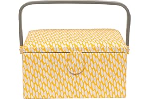 Korbond Sewing Basket - Medium - Yellow Leaf Design - 14.5cm x 19cm x 26cm