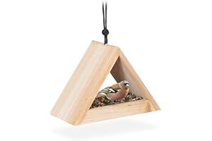 Relaxdays Vogelhaus zum Aufhängen, unbehandelt, Futterhaus für Wildvögel, Garten & Balkon, Holz, HBT 16x23,5x12cm, natur