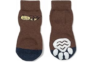 HARFKOKO Chaussettes Antidérapantes 6 Tailles pour Chien et Chat - Protège Les Pattes de l’Animal et Les sols intérieurs, avec Patins en Caoutchouc, Convient pour Les Petits ou Gros Chiens et Chats Brunâtre L