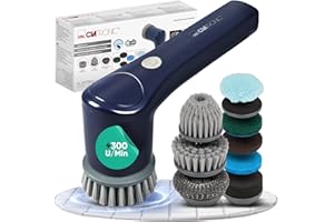 Clatronic, Bezprzewodowa elektryczna szczotka do czyszczenia ERB3815A - mocna, 300 obr./min, czas pracy 90 min, kompaktowa, 8 akcesoriów w zestawie, idealna do płytek, grilli, samochodów