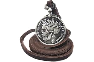 AUEYE ODETOJOY Collier Cuir pour Homme Femme Vintage Collier avec Pendentif en Brun Cuir Réglable Collier argent tête de pièce de monnaie mort Steampunk Grosse Pendentifs Bijoux pour hommes